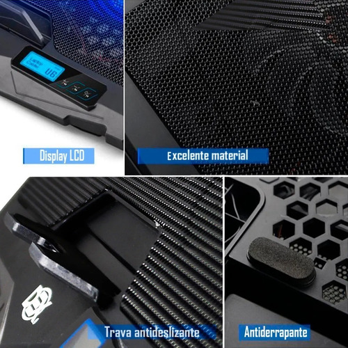 Imagem 6 de 7 de Base Suporte Cooler Para Notebook 17 Led 4 Coolers Dx-006