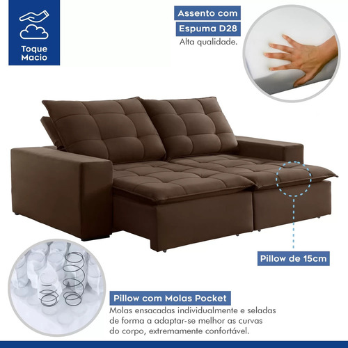 Sofá 4 Lugares Retrátil E Reclinável Super Pilow 250cm