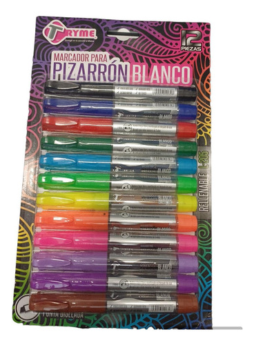 Marcadores Para Pizarron Blanco Tryme 12 Pzs Colores 