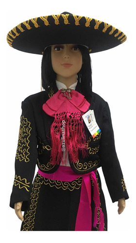 Imagen 2 de 2 de Traje De Charra Negro Con Dorada Completo Para Niña