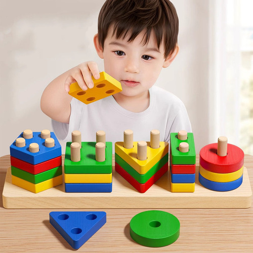 Bloque Montessori Madera Con Forma Geométrica Cinco Co