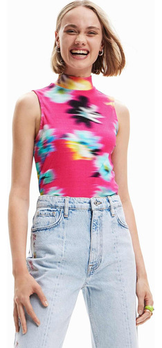 Polera Nueva Desigual M Fucsia Flor