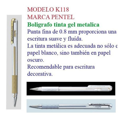 Boligrafo Gel Metalico Pentel Caja12 Pzas K118 Incluye Envio