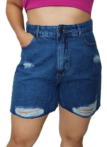 Shorts Hering Feminino Jeans Destroyer Cintura Alta Algodão