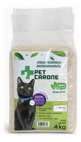 Areia Gato Biodegradavel Pet Carone 100% Mandioca 4 Kg