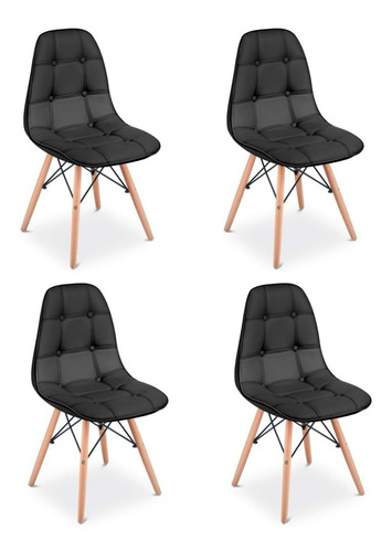 Pack 4 Sillas Eames Capitone Acolchadas Negras