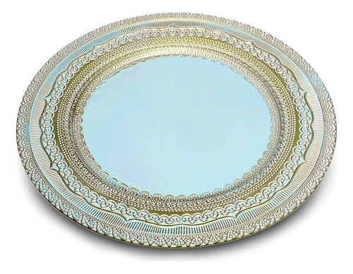 12 Bajo Plato Base Color Azul Claro Grecas Dorado Mod.75-49