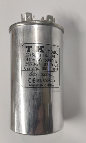 Capacitor Duplo 22+5uf 440v Em Alumínio Marca Tk