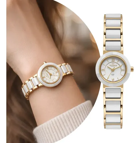 Relógio Feminino Technos Ceramic Dourado e Branco Com Caixa Redon...