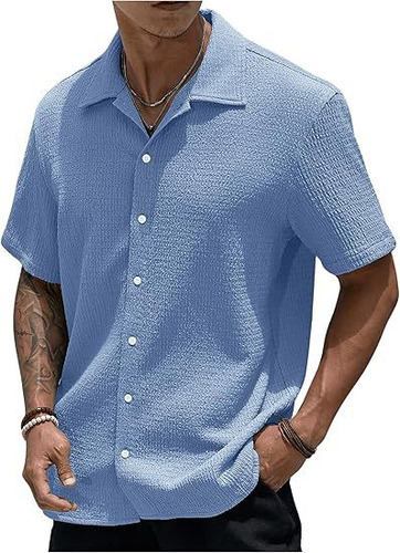 Camisa Informal Con Botones De Manga Corta De Verano For