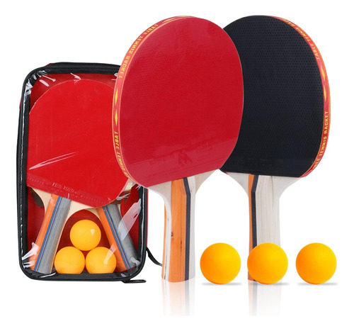 Raqueta Ping Pong Mdf + 3 Bola Estuche Principiante Goma Eva