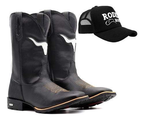 Bota Botina Country Boi Vazado Preto Com Brinde Lançamento