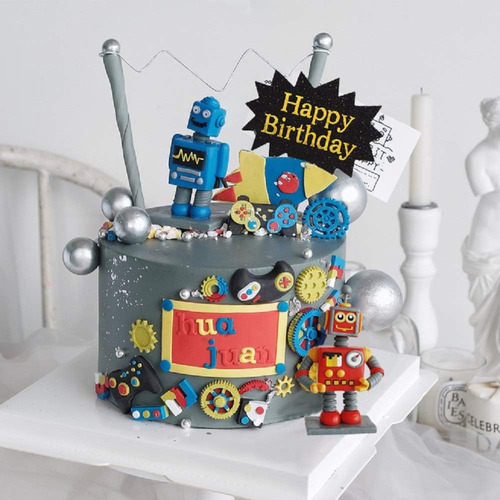 9 Pcs Jevenis Robot Cake Topper Robot Feliz Cumpleaños Cake 
