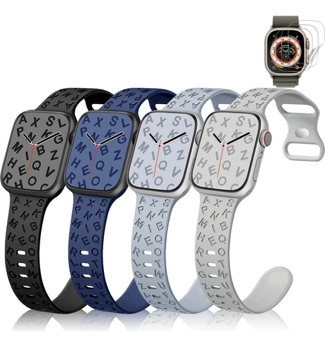 4 Correa + 3 Mica Para Apple Watch 9 8 7 6 5 Iwatch Se Ultra