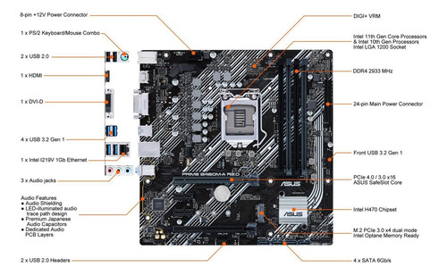 Mother Asus Prime B460m-a R2.0 Intel Lga 1200 10ma 11va Gen Marrón Oscuro