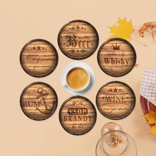 6 Posavasos De Madera Para Bebidas, Juego De Posavasos De
