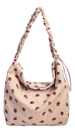 Bolso De Hombro Estampado De Fresas Para Mujer Con Fruncidos