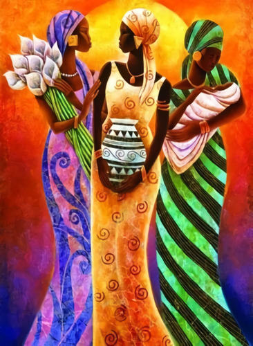 Cuadro Canvas Mujeres Africanas Arte Pintura Deco Color M1