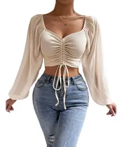 Comprar A Blusa Crop Top Campesina Dama Con Cordón Delantero 2024