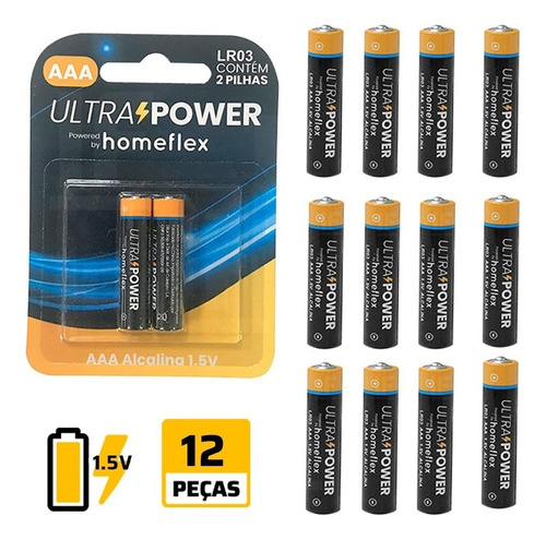 Pilha Alcalina Aaa Palito Lr03 1,5v Pequena Com 12 Unidades