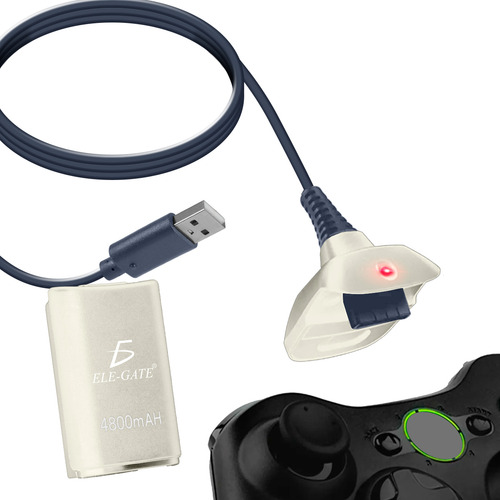 Kit Carga Y Juega Xbox 360 Slim Company Cable De Alimentación Batería 4800 Mah Compatible Para Control Consola Color Blanco