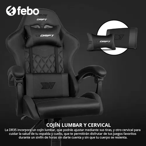 Silla Gamer Gaming Ergonomica Reclinable Drift Dr35 Febo Color Negro Con Rojo Material Del Tapizado Pu