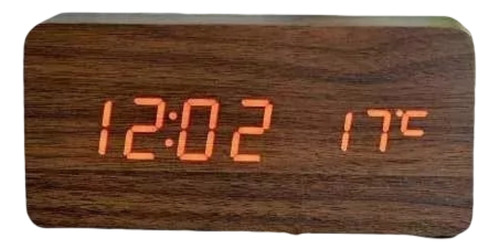 Relógio Digital Cabeceira Com Termômetro Estilo Madeira 15cm