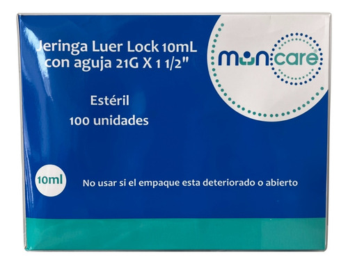 Jeringa Luer Lock 10ml C/aguja 21g X 1 1/2  Muncare 100 Uni