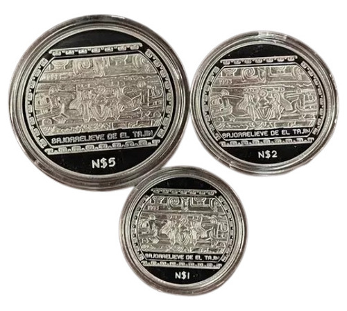 Set 3 Monedas Bajorelieve Del Tajin 1 Oz, ½ , ¼ 1993 Proof