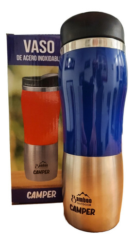 Vaso Termico Bamboo Camper 450ml Acero Inoxidable Con Tapa.