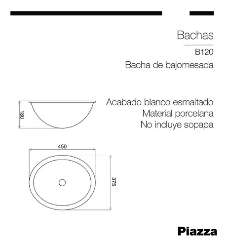 Bacha De Porcelana Blanca Piazza Lavatorio Bajo Ovalada