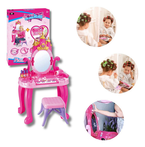 Set Juguete De Belleza Tocador Con Piano Y Silla Para Niñas