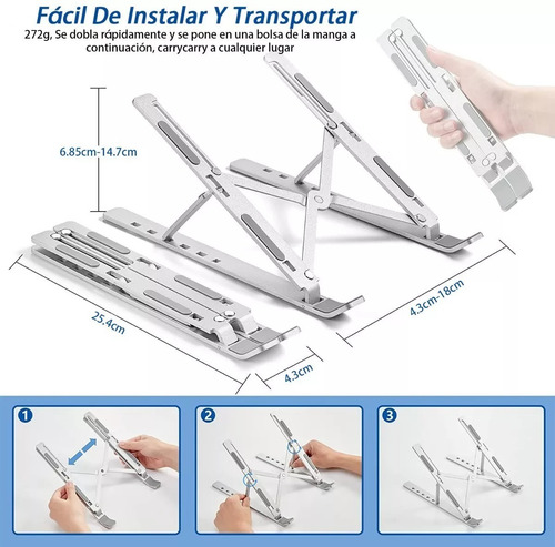 Imagen 2 de 7 de Base Soporte Laptop Aluminio,plegable,portátil Y Ajustable