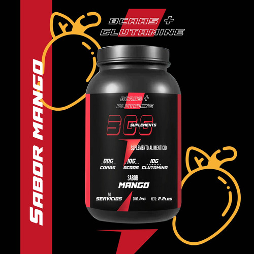 Aminoácidos Bcaas+glutamina 300suplements 1kg Varios Sabores Mango