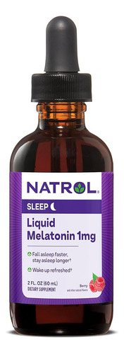 Natrol Melatonina Liquida 1 Mg | Rapida Absorción | 60 Ml Sabor Berry