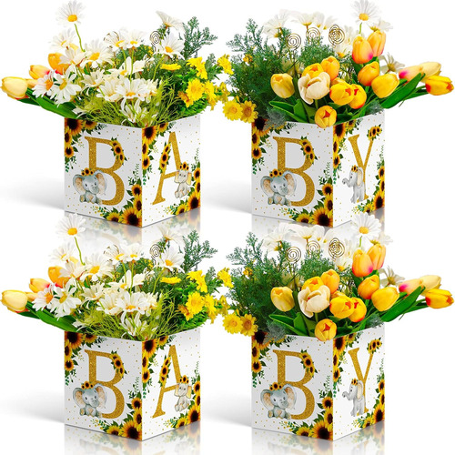 4 Cajas De Girasol Para Baby Shower, Decoración De Centro De