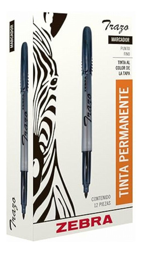 Marcador Permanente Trazo, Color Negro, Caja 12 Piezas Zebra