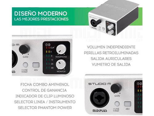 Imagen 5 de 10 de Placa De Sonido Externa Usb Midiplus Studio M 24bits 192khz
