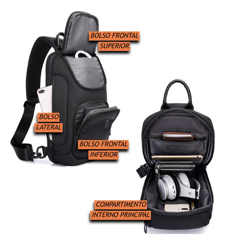 Mochila Transversal Pequena Bolsa Ombro Shoulderbag Cor Preto Desenho Do Tecido Liso Premium