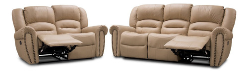 Sala Reclinable Piel Genuina Oxford Sofa Y Love - Conforto Color Taupe