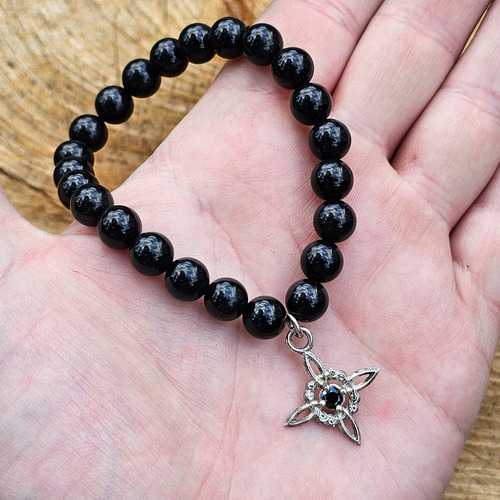 Pulsera Brazalete Nudo De Brujas Wicca Con Piedra Cúbic Obsidiana Negra 18 Cm 18 Cm