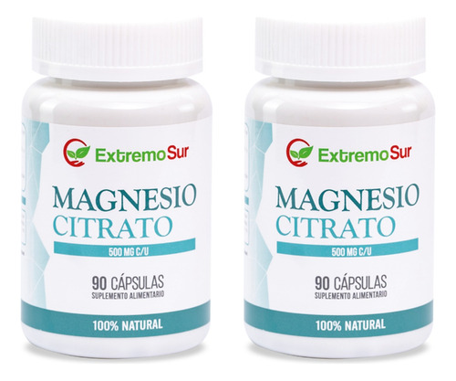 Pack 2 Magnesio Citrato 500mg 180 Capsulas 100%natural