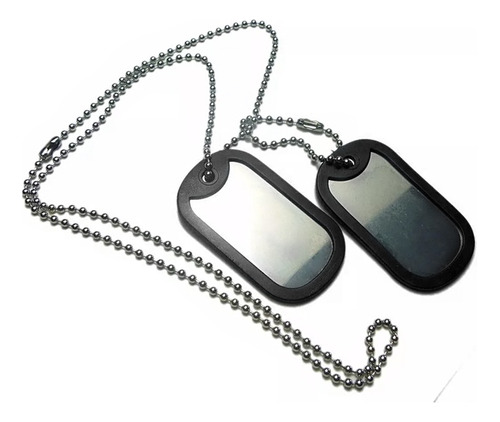 Corrente E 2 Placas Identificação Militar Dog Tag Aço Ref307