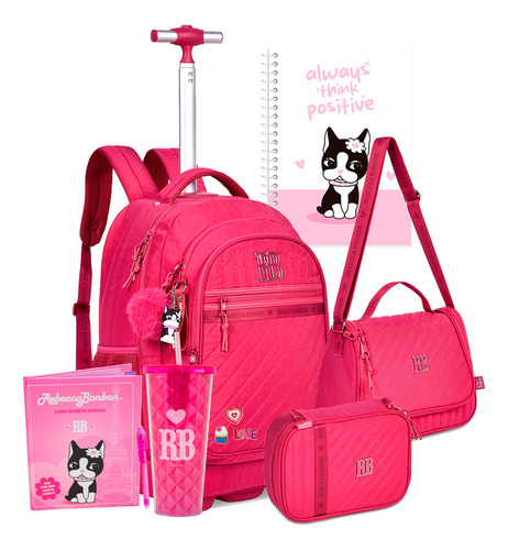 Mochila Estojo Lancheira Carrinho Rebecca Bonbon Linda Cor Rb24519 Rosa Desenho Do Tecido Lisa