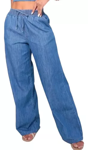 Jeans de cintura alta com gola alta e sino  Pants for women, Women jeans,  Wide leg pants jeans