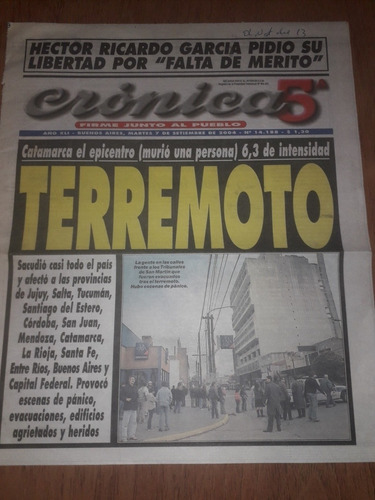 Diario Cronica 07 09 2004 Catamarca Terremoto Sismo 