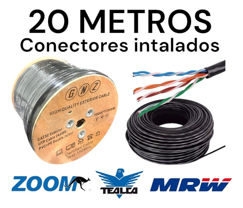 20 Metro Cable Utp Cat5e Exterior Intemperie Internet 