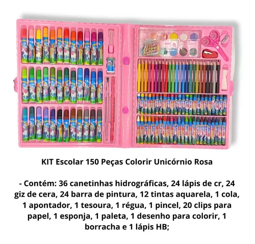 Kit Estojo Escolar Infantil Maleta de Colorir e Desenhar Unicórnio