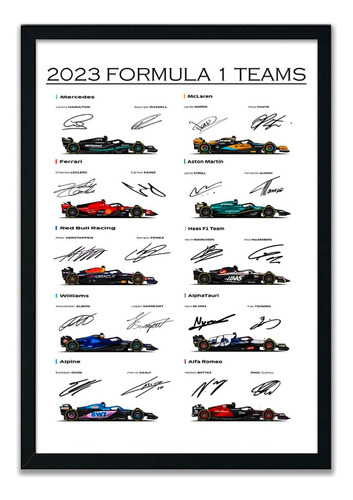 Cuadro Formula 1 Carros 2023 F1 51x36 Madera Vidrio Poster
