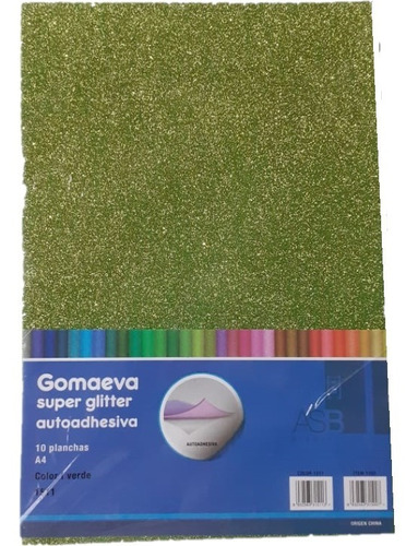 Goma Eva Planchas A4 Adhesiva Color Glitter X10 Unidades Asb